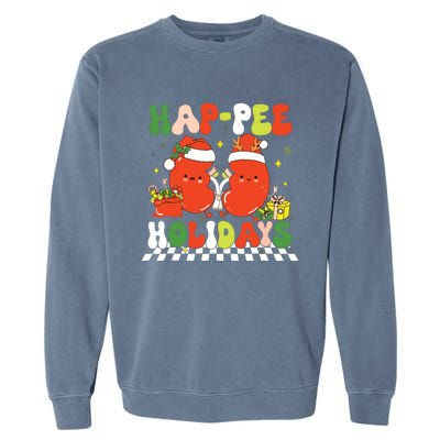 Retro Hap Pee Holidays Christmas Dialysis Nurse Kidney Nurse Garment-Dyed Sweatshirt