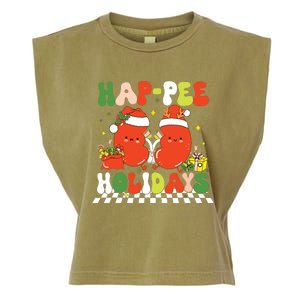 Retro Hap Pee Holidays Christmas Dialysis Nurse Kidney Nurse Garment-Dyed Women's Muscle Tee