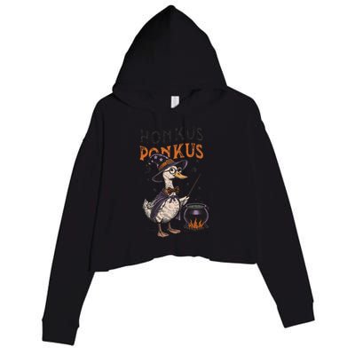 Retro Honkus Ponkus Duck Witch Funny Duck Crop Fleece Hoodie