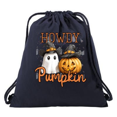 Retro Howdy Pumpkin Cowboys Funny Pumpkin Country Halloween Drawstring Bag