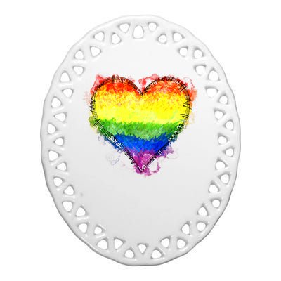 Rainbow Heart Pride Heart LGBT Pride Month Pride Celebration Ceramic Oval Ornament