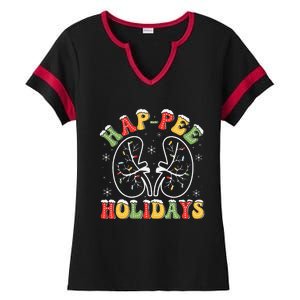 Retro Hap Pee Holidays Christmas Dialysis Nurse Kidney Xmas Ladies Halftime Notch Neck Tee