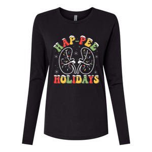 Retro Hap Pee Holidays Christmas Dialysis Nurse Kidney Xmas Womens Cotton Relaxed Long Sleeve T-Shirt