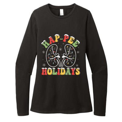 Retro Hap Pee Holidays Christmas Dialysis Nurse Kidney Xmas Womens CVC Long Sleeve Shirt