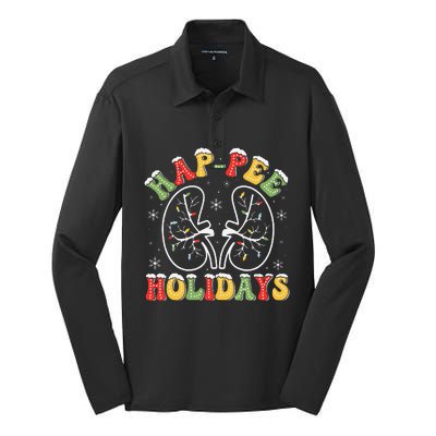 Retro Hap Pee Holidays Christmas Dialysis Nurse Kidney Xmas Silk Touch Performance Long Sleeve Polo