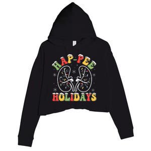 Retro Hap Pee Holidays Christmas Dialysis Nurse Kidney Xmas Crop Fleece Hoodie