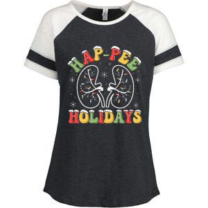 Retro Hap Pee Holidays Christmas Dialysis Nurse Kidney Xmas Enza Ladies Jersey Colorblock Tee