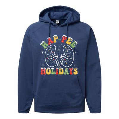 Retro Hap Pee Holidays Christmas Dialysis Nurse Kidney Xmas Performance Fleece Hoodie