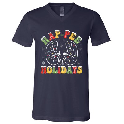 Retro Hap Pee Holidays Christmas Dialysis Nurse Kidney Xmas V-Neck T-Shirt