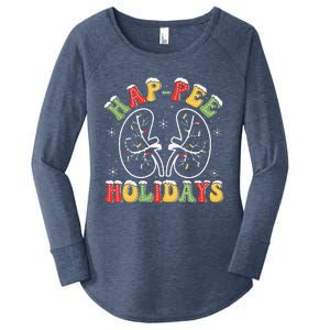 Retro Hap Pee Holidays Christmas Dialysis Nurse Kidney Xmas Women's Perfect Tri Tunic Long Sleeve Shirt