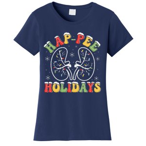 Retro Hap Pee Holidays Christmas Dialysis Nurse Kidney Xmas Women's T-Shirt