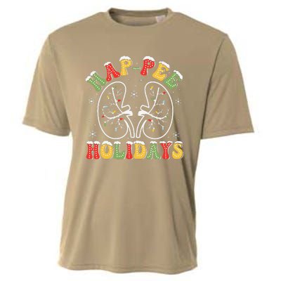 Retro Hap Pee Holidays Christmas Dialysis Nurse Kidney Xmas Cooling Performance Crew T-Shirt