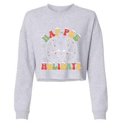 Retro Hap Pee Holidays Christmas Dialysis Nurse Kidney Xmas Cropped Pullover Crew