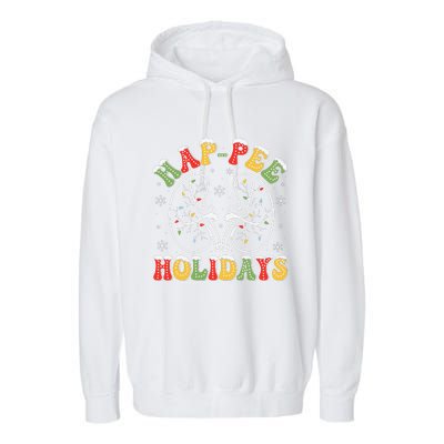 Retro Hap Pee Holidays Christmas Dialysis Nurse Kidney Xmas Garment-Dyed Fleece Hoodie