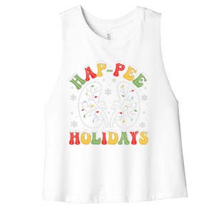 Retro Hap Pee Holidays Christmas Dialysis Nurse Kidney Xmas Women's Racerback Cropped Tank