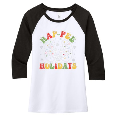 Retro Hap Pee Holidays Christmas Dialysis Nurse Kidney Xmas Women's Tri-Blend 3/4-Sleeve Raglan Shirt