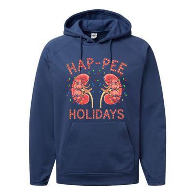 Retro Hap Pee Holidays Christmas Dialysis Nurse Kidney Xmas Performance Fleece Hoodie