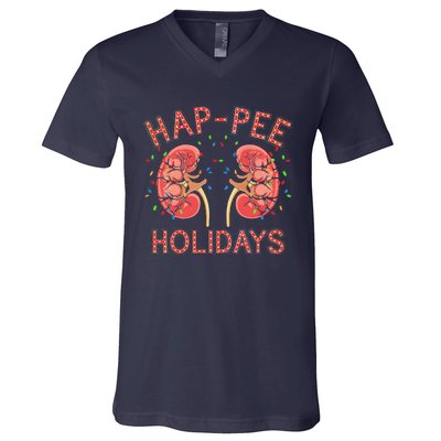 Retro Hap Pee Holidays Christmas Dialysis Nurse Kidney Xmas V-Neck T-Shirt