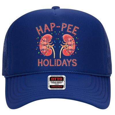 Retro Hap Pee Holidays Christmas Dialysis Nurse Kidney Xmas High Crown Mesh Back Trucker Hat