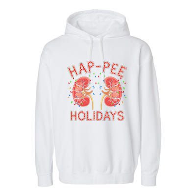 Retro Hap Pee Holidays Christmas Dialysis Nurse Kidney Xmas Garment-Dyed Fleece Hoodie