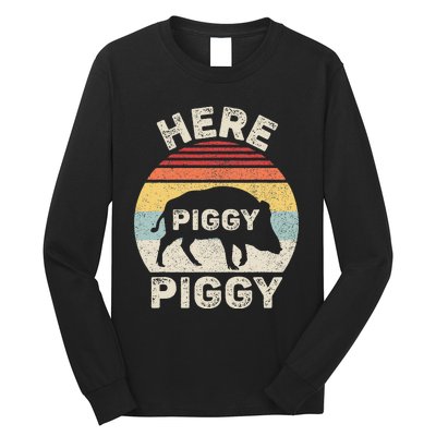 Retro Here Piggy Piggy Boar Hunting Pig Hog Hunter Long Sleeve Shirt