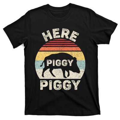 Retro Here Piggy Piggy Boar Hunting Pig Hog Hunter T-Shirt