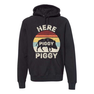 Retro Here Piggy Piggy Boar Hunting Pig Hog Hunter Premium Hoodie