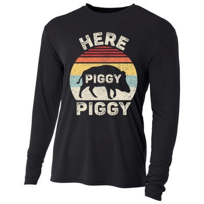 Retro Here Piggy Piggy Boar Hunting Pig Hog Hunter Cooling Performance Long Sleeve Crew