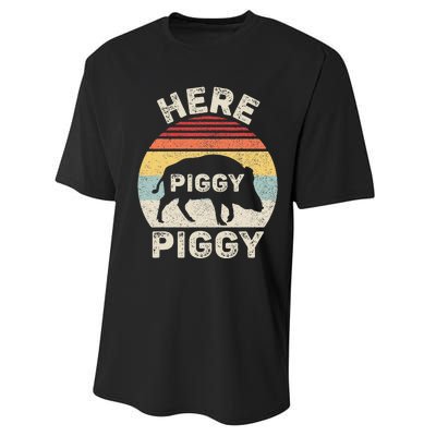 Retro Here Piggy Piggy Boar Hunting Pig Hog Hunter Performance Sprint T-Shirt