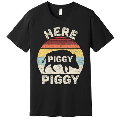 Retro Here Piggy Piggy Boar Hunting Pig Hog Hunter Premium T-Shirt