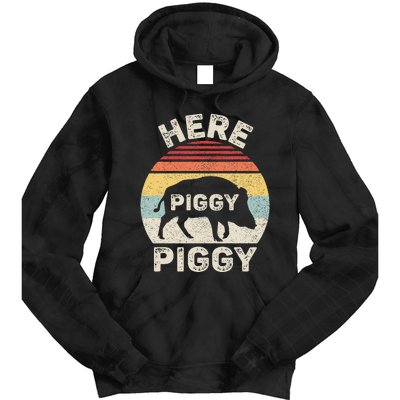 Retro Here Piggy Piggy Boar Hunting Pig Hog Hunter Tie Dye Hoodie