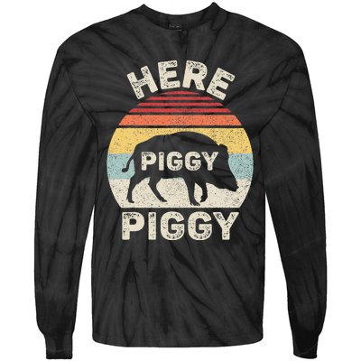 Retro Here Piggy Piggy Boar Hunting Pig Hog Hunter Tie-Dye Long Sleeve Shirt