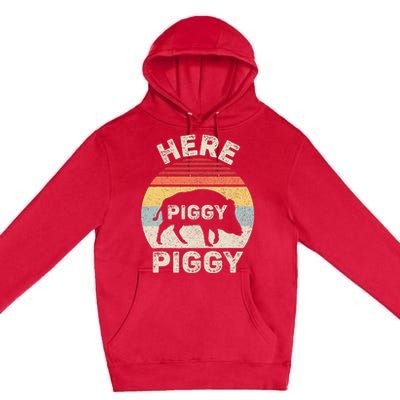 Retro Here Piggy Piggy Boar Hunting Pig Hog Hunter Premium Pullover Hoodie