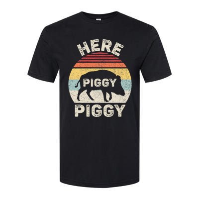 Retro Here Piggy Piggy Boar Hunting Pig Hog Hunter Softstyle CVC T-Shirt