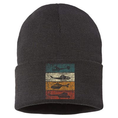 Retro Helicopter Pilot Vintage Aviation min Sustainable Knit Beanie