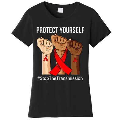 Raising Hand Protect Yourself HIVAIDS Awareness Red Ribbon Women's T-Shirt