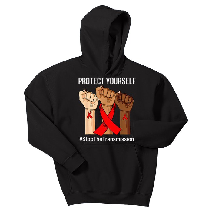 Raising Hand Protect Yourself HIVAIDS Awareness Red Ribbon Kids Hoodie