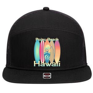 Retro Hawaii Poipu Beach Hawaiian Islands Surf 7 Panel Mesh Trucker Snapback Hat