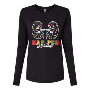 Retro Hap Pee Holidays Christmas Dialysis Nurse Kidney Xmas Womens Cotton Relaxed Long Sleeve T-Shirt