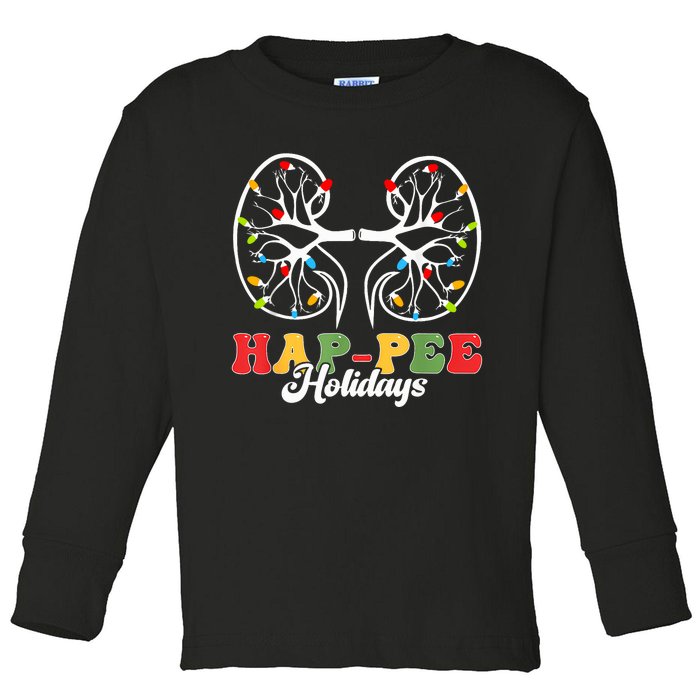 Retro Hap Pee Holidays Christmas Dialysis Nurse Kidney Xmas Toddler Long Sleeve Shirt