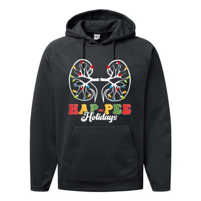 Retro Hap Pee Holidays Christmas Dialysis Nurse Kidney Xmas Performance Fleece Hoodie