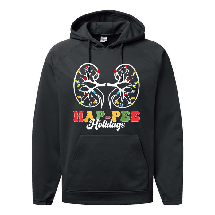 Retro Hap Pee Holidays Christmas Dialysis Nurse Kidney Xmas Performance Fleece Hoodie