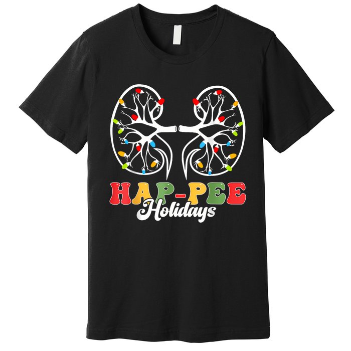 Retro Hap Pee Holidays Christmas Dialysis Nurse Kidney Xmas Premium T-Shirt