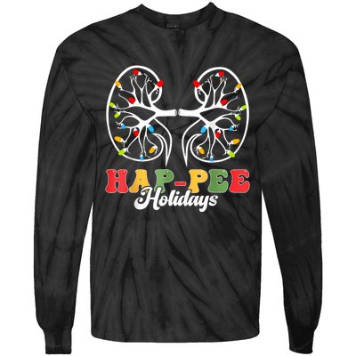 Retro Hap Pee Holidays Christmas Dialysis Nurse Kidney Xmas Tie-Dye Long Sleeve Shirt