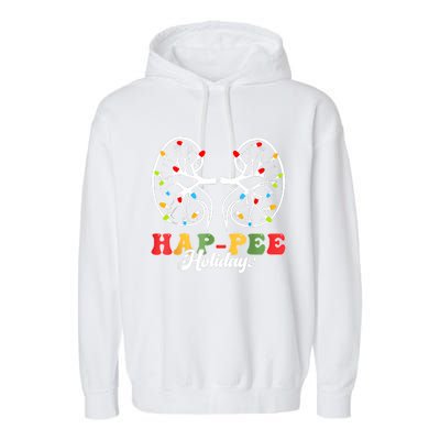 Retro Hap Pee Holidays Christmas Dialysis Nurse Kidney Xmas Garment-Dyed Fleece Hoodie