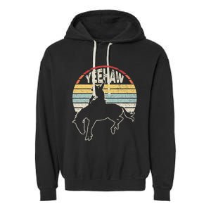 Retro Horse Riding Yeehaw Rodeo Cowboy Western Country Garment-Dyed Fleece Hoodie