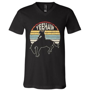 Retro Horse Riding Yeehaw Rodeo Cowboy Western Country V-Neck T-Shirt