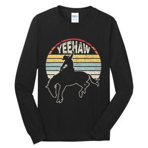 Retro Horse Riding Yeehaw Rodeo Cowboy Western Country Tall Long Sleeve T-Shirt