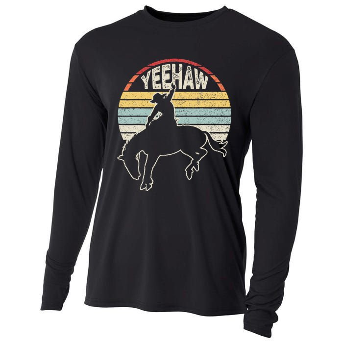 Retro Horse Riding Yeehaw Rodeo Cowboy Western Country Cooling Performance Long Sleeve Crew