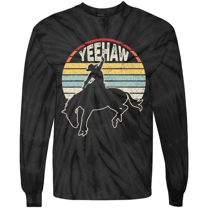 Retro Horse Riding Yeehaw Rodeo Cowboy Western Country Tie-Dye Long Sleeve Shirt